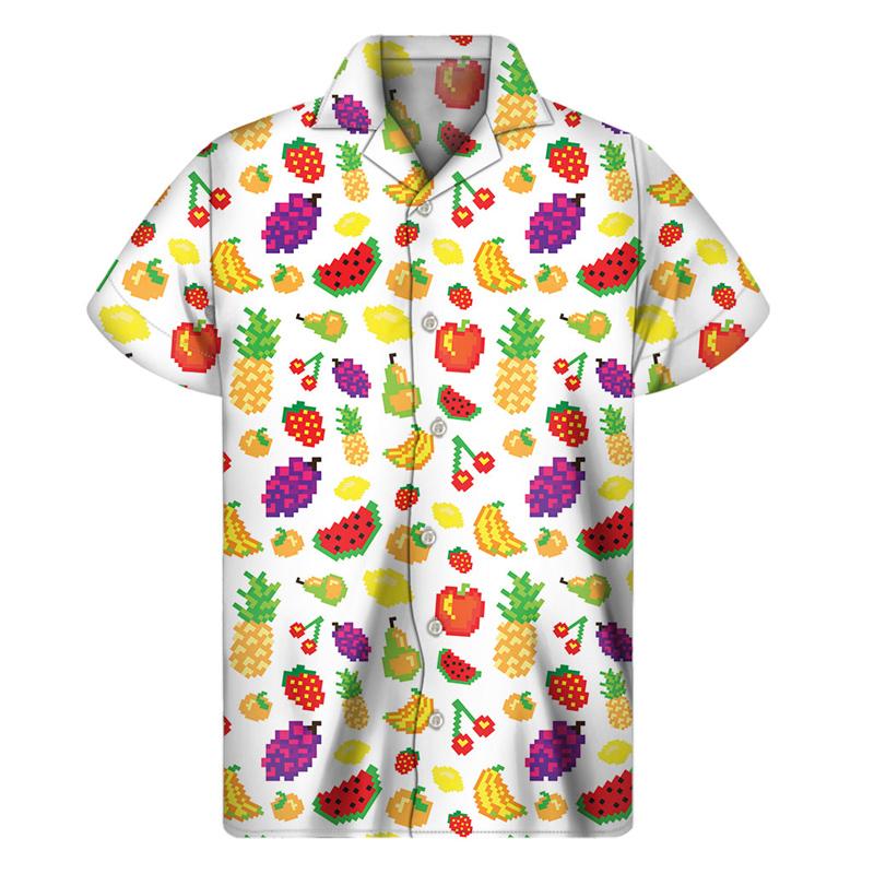 Mango, Banana, Pineapple Pattern Shirt for Men, 3D Printed Fruit Shirt, Summer Beach Vacation Short Sleeve Top