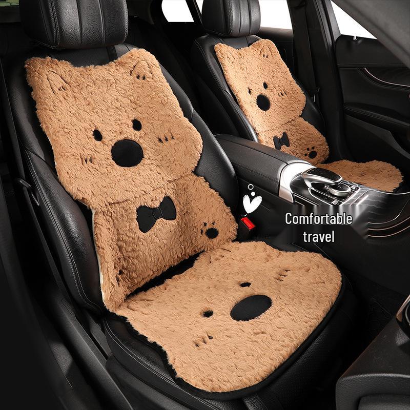 West Highland Cartoon Puppy Plush Car Seat Cushion - Winter Warmth Universal Cover