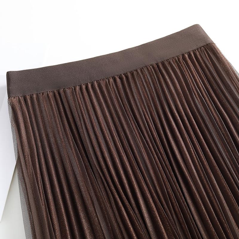 Elegant High Waist Pleated Silk Mesh Skirt – Double-Sided Versatile Fashion Skirt for Women