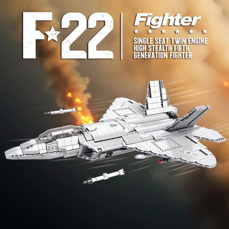 Technical USA F22 Raptor Stealth Strategic Fighter Building Blocks Supersonic Airplane Model Bricks Boy Toys Adult Gifts for Kid