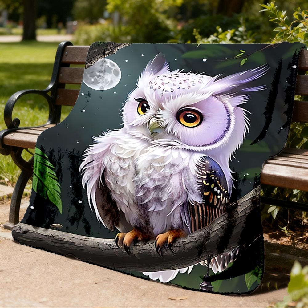 1pc Owl Night Outdoor Blanket - Soft Flannel Cozy for Travel & Camping - All-Season Warm Bed Cover, Machine Washable Yy251229099