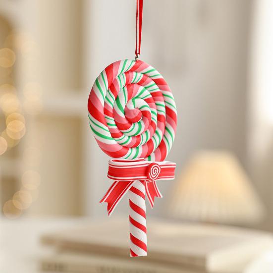 Christmas Lollipop Ornament Colorful Polymer Clay Peppermint Candy Cane Hanging Decoration Xmas Tree Holiday Party Home Decor Festival Gift