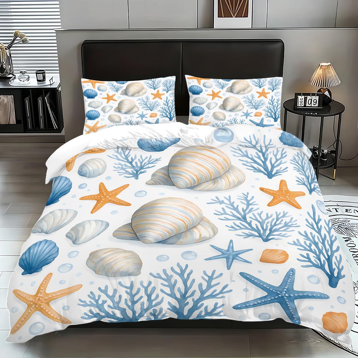 

Comforter Starfish Shells Ocean Theme 3Pcs Bedding Set Coastal Bed For Bedroom Room Soft Comforter (quilt)-EU Single(135*200cm)3pcs