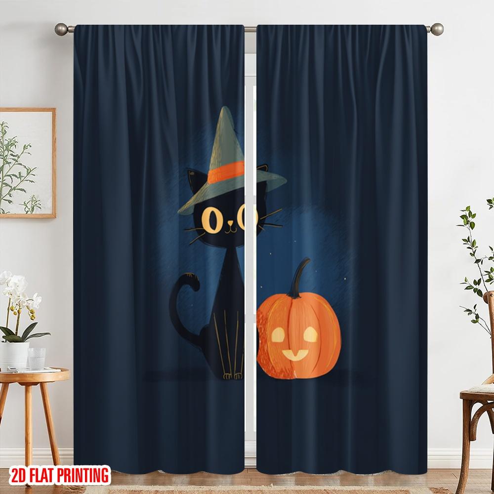 2pcs,2D Plane Printing Contemporary Curtains Halloween Pumpkin (3) Polyester Easy Install (without Rod) Versatile All Perfect