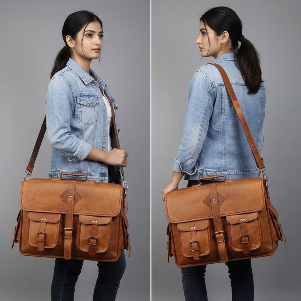 Brun handgjord läderväska för män Laptop Snygg mångsidig herr Brun läderportföljväska för män Laptopväska i läder