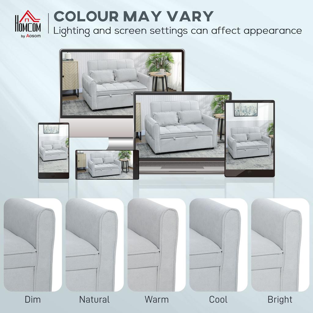 2 Seater Sofa Bed, 3-in-1 Convertible Sleeper Sofa with Click-clack Adjustable Backrest and 2 Pillows, Light Grey