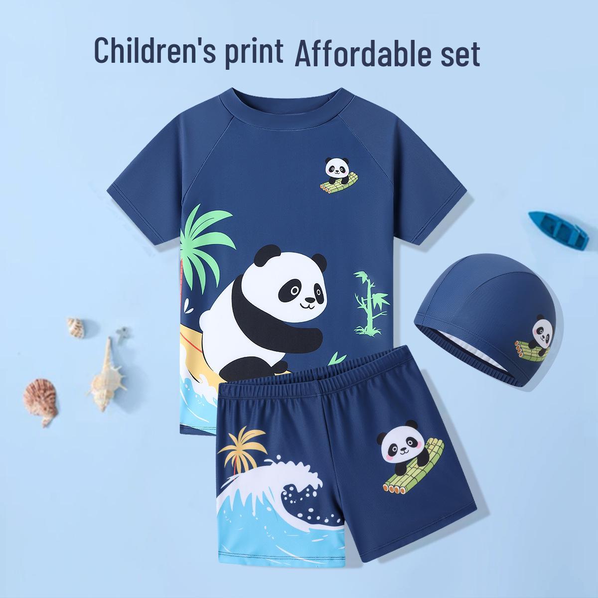 

Boys Cartoon Panda Two-Piece Swimwear Set with Cap 2XL: height 110-120cm, weight 20-24kg