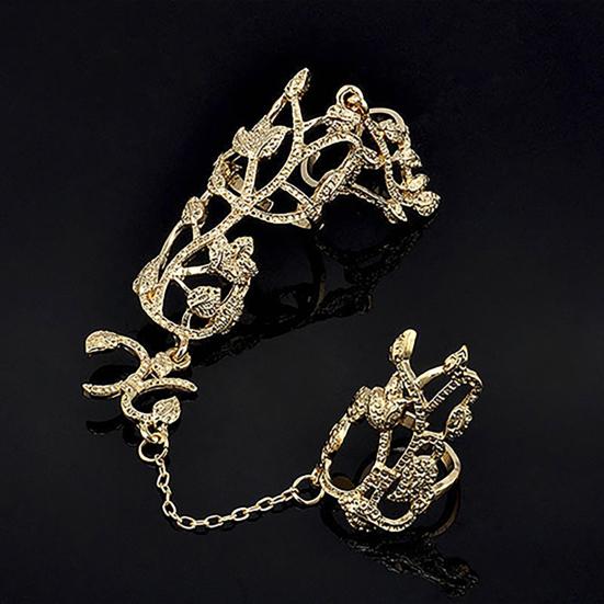 Chain Ring Flower Pattern Finger Jewelry Adjustable Women Chain Link Finger Ring for Wedding