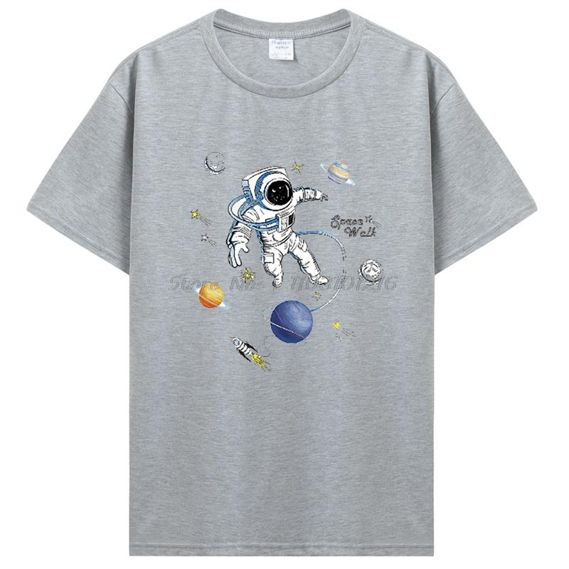 Space Astronaut T-shirt Men's Oversized Tshirt Casual Printed Tops Cotton Short Sleeve Space Series T Shirt Unisex Streetwear