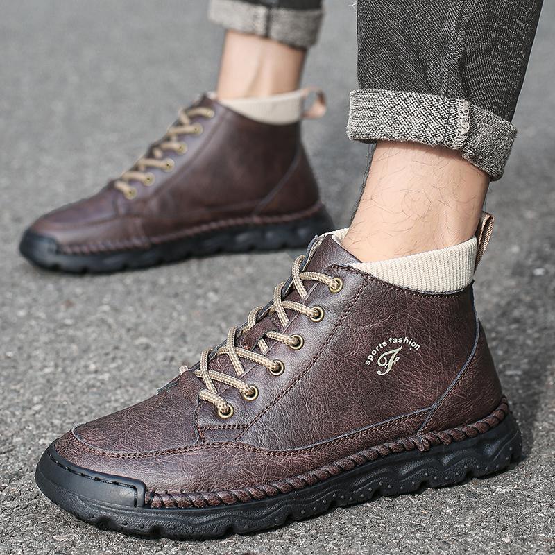 Ručně šité Kožené Pánské Boty Pohodlné Ležérní Kožené Boty Pánské Kotníkové Boty Mokasíny Pánské Pracovní Boty
