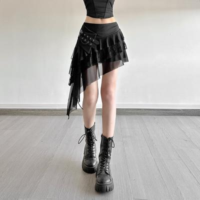 Women's Summer Solid-Color High-Waisted Skirt with Asymmetrical Hem