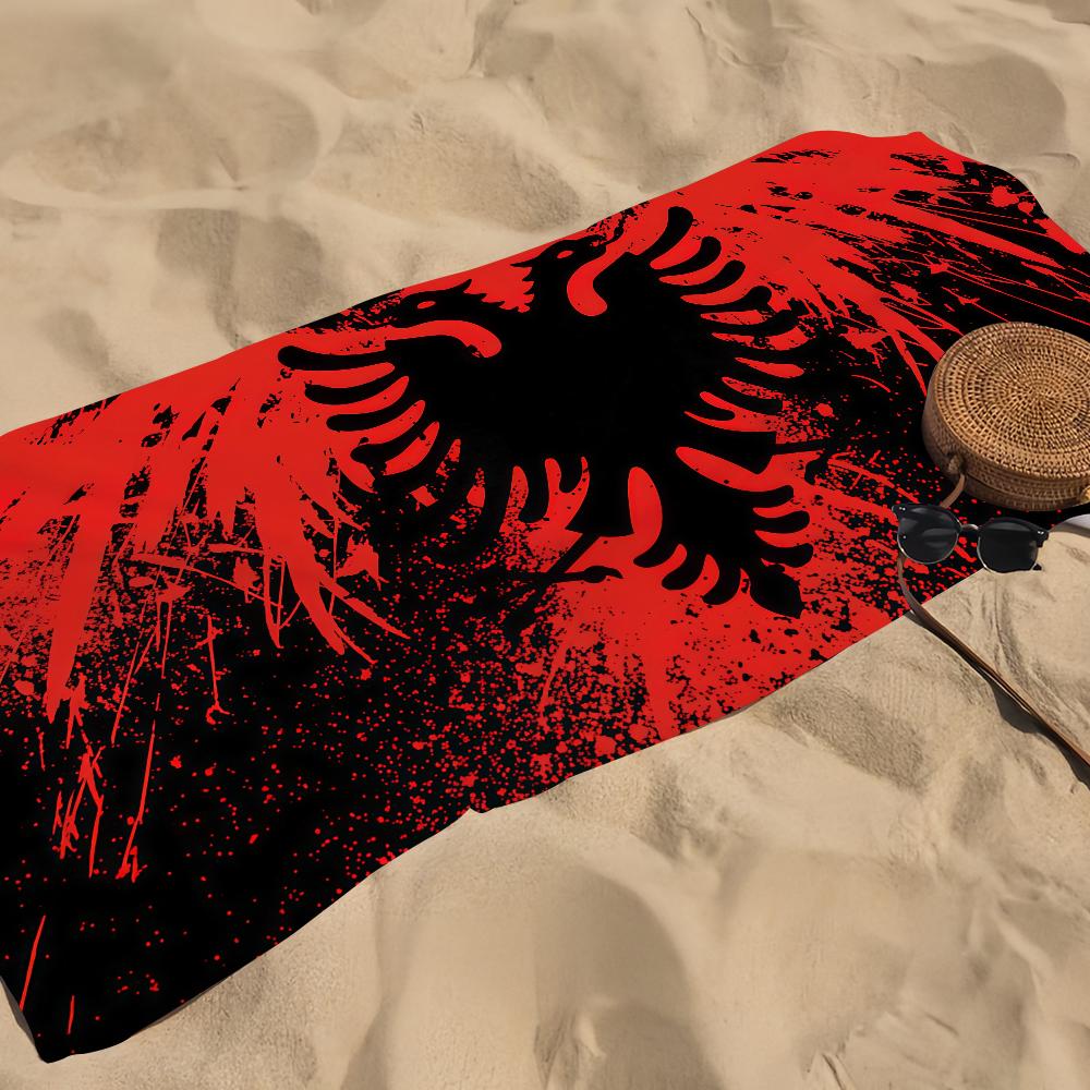 A-Albaniens flagga Handduk Strandhandduk Överdimensionerad Snabbtorkande Handduk Absorberande Mjuk Simstrandhanddukar för Män Kvinnor