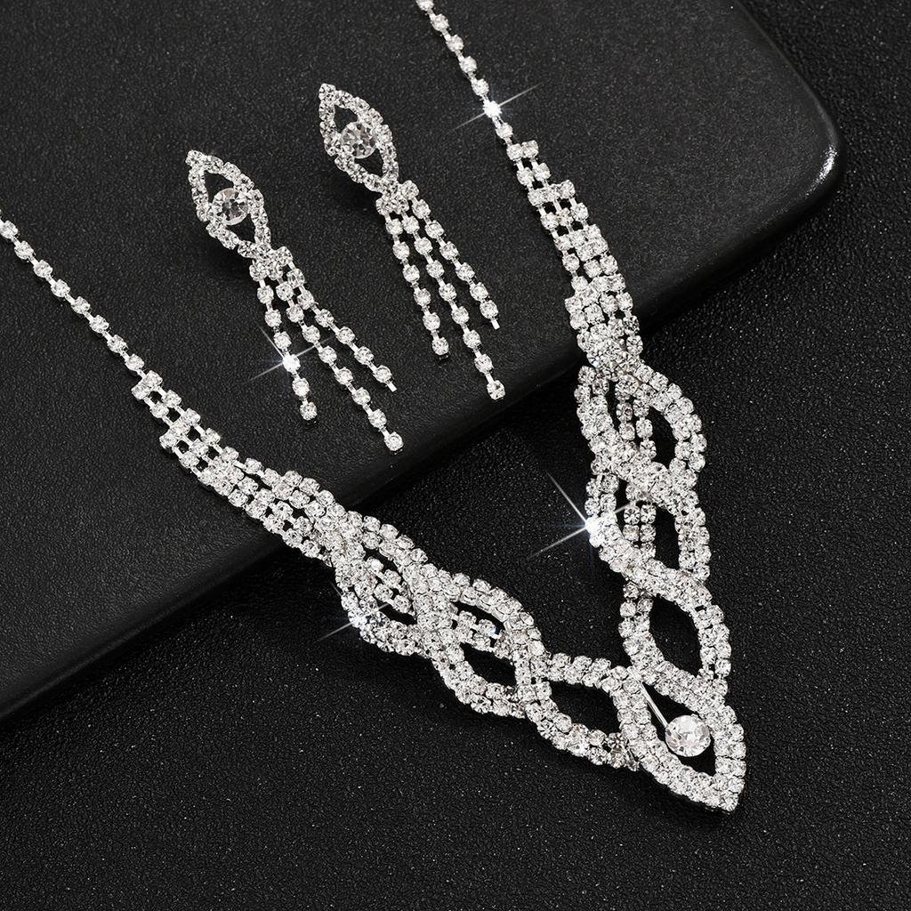Hot Sale Jewelry Wedding Dress Bride Hollow Full Diamond Women's Necklace Earrings Bracelet Set