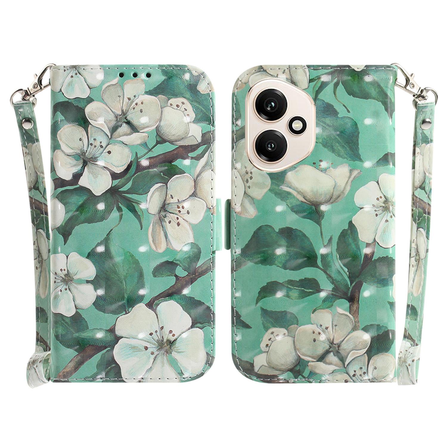 

Для Honor 400 5G (Глобальный) Кожаный чехол-кошелек с принтом и ремешком на запястье Watercolor Flowers