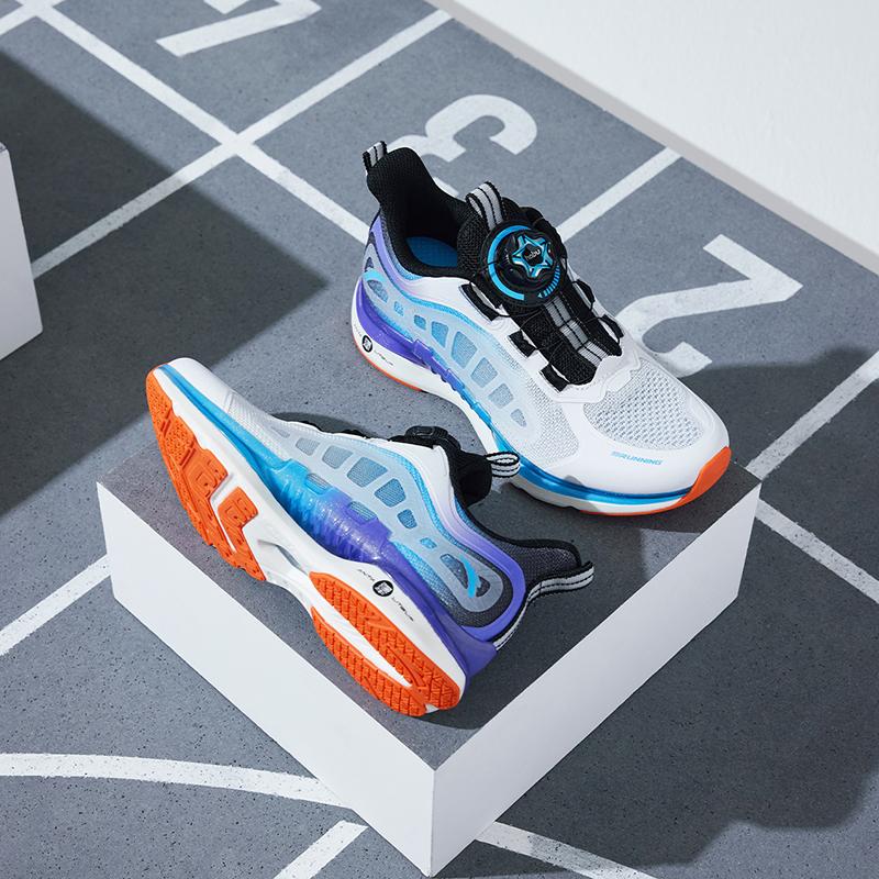 Anta Kids Wind Chaser Breathable Shock Absorbing Durable Low Top Running Shoes Kids sneaker White Black Purple A312425577-1