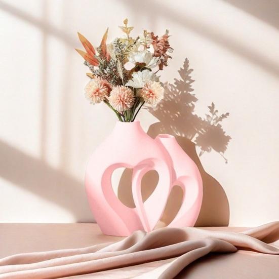1 Pair Snuggle Hollow Heart Shaped Vase, Minimalist Modern Flower Vase, Nordic Boho Style Decorative Vase for Living Room Shelf, Mantle, Entryway,