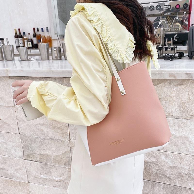 Women's Patchwork Color Bag Large Capacity Shoulder Bags Pu Leather Handbag Ladies Bags Purses and Handbags