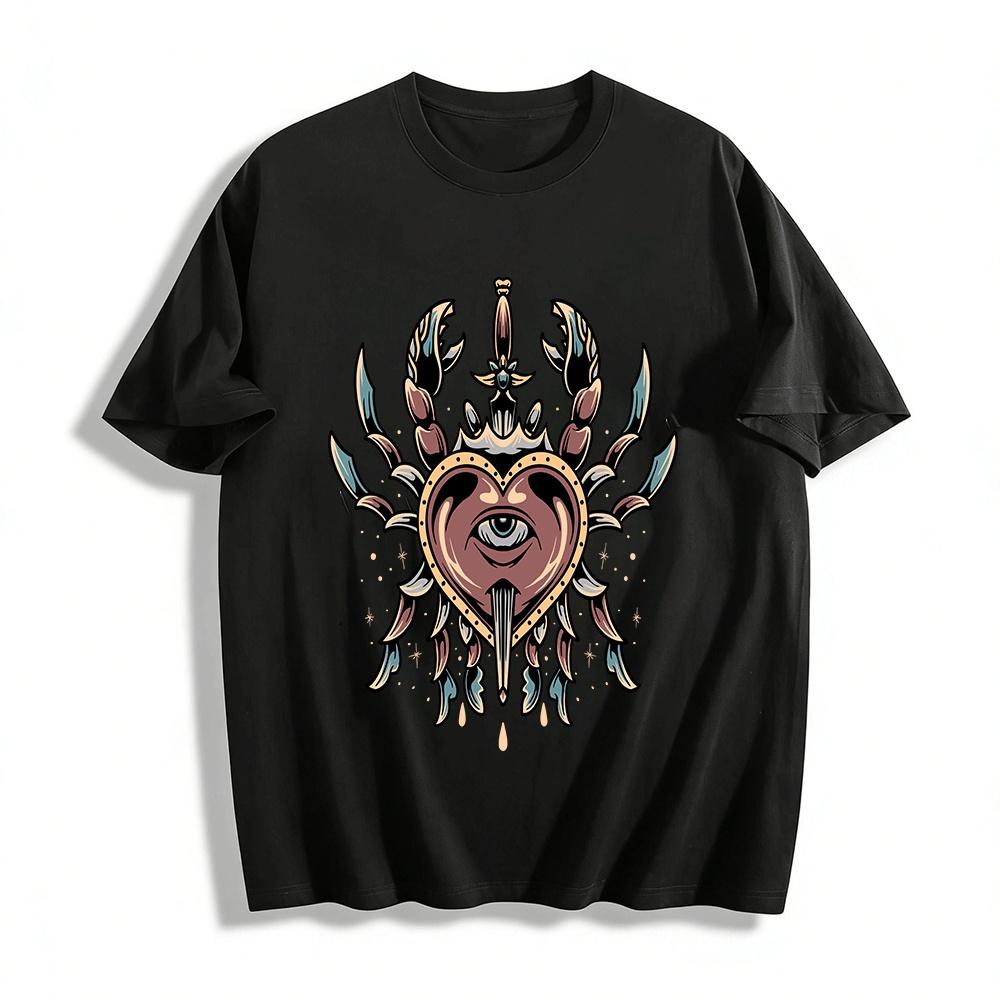 

All Seeing Eye Crab Heart Vintage Print Casual Tee Pure cotton T-shirt XXS