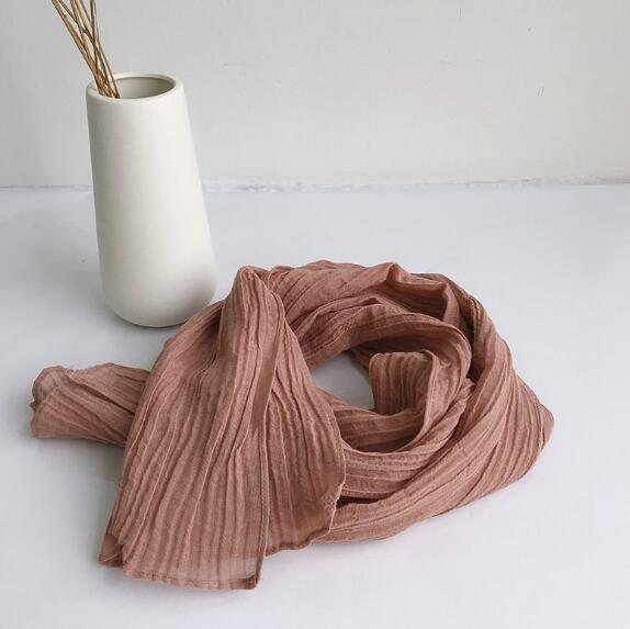 30x220cm Spring And Summer Retro Wrinkle Scarf Narrow Long Design Solid Color Pure Linen Scarves Lenghten Scarf For Women