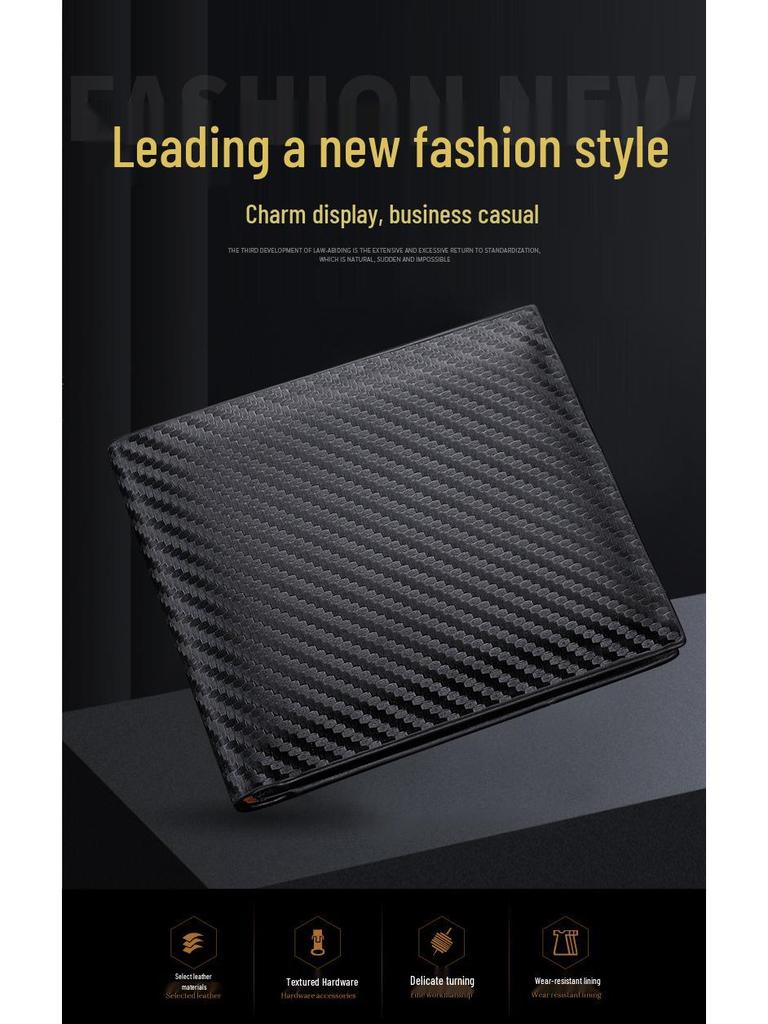 Men's Carbon Fiber Zipper Card Holder - European & American Style Horizontal Wallet
