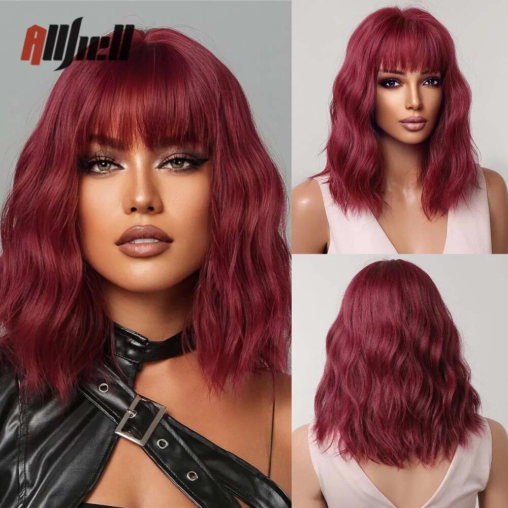 Shoulder Long Copper Ginger Wig Orange Synthetic Water Wave Wigs for Women Heat Resistant Daily Halloween Cosplay Wig with Bangs