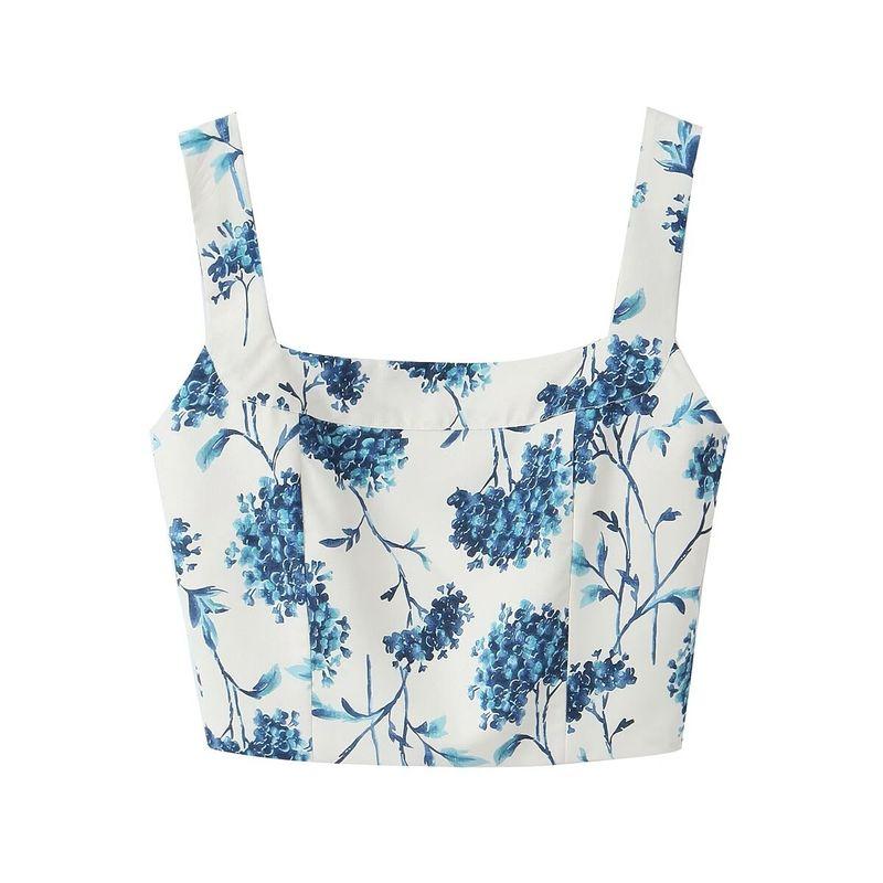 Kaslead New Arrival Women's Clothing Fashion Style Fashion Print Spaghetti-Strap Camisole Top Casual Pantskirt