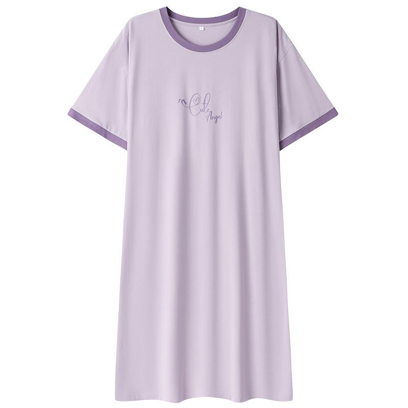 Pure cotton short-sleeved women's nightgown summer loose round neck large size 100 cotton sweet and cute loungewear can be worn outside
