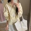 French Retro Lace Patchwork V Neck Shirts Women Fashion Irregular Long Sleeve Shirt Korean Design White Blouse