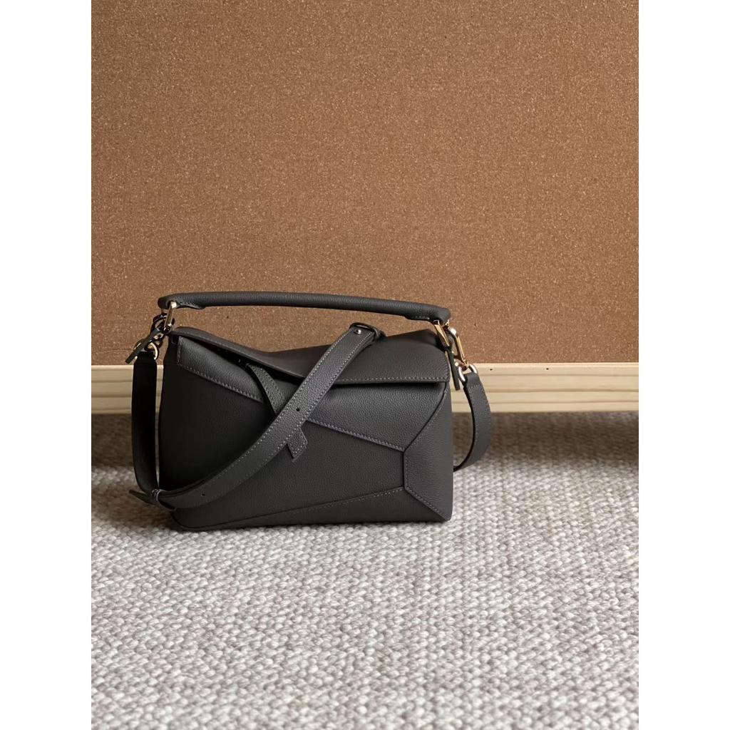 Leather Handmade Beeswax Line Geometric Bag Niche Light Luxury Pillow Bag Trend Splicing Shoulder Messenger Bag Women's Small Square Bag