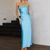 Casual Backless Strapless Sexy Dress Elegant Sleeveless Green Satin Party Dress Summer Solid High Waist Long Dresses Robes 28222