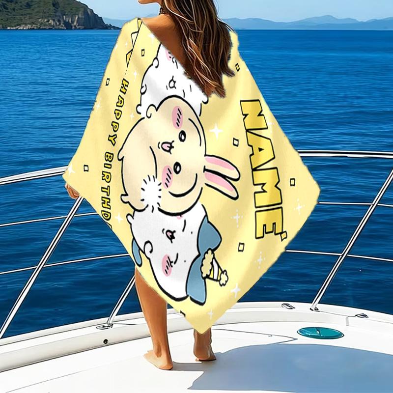 1pc Chiikawa Beach Towel with Custom Name, Beach/Swimming/Bath/Picnic/Camping Towel, Suitable for Seaside Beaches