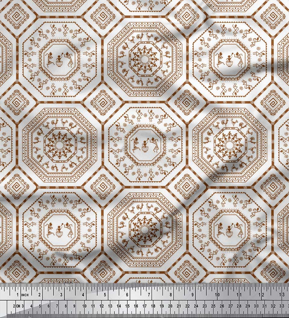 

Чорна японська креп-сатин Soimoi Тканина з принтом африканських племен на метри 42 дюйми 42 Inch Wide - Poly Crepe коричневий