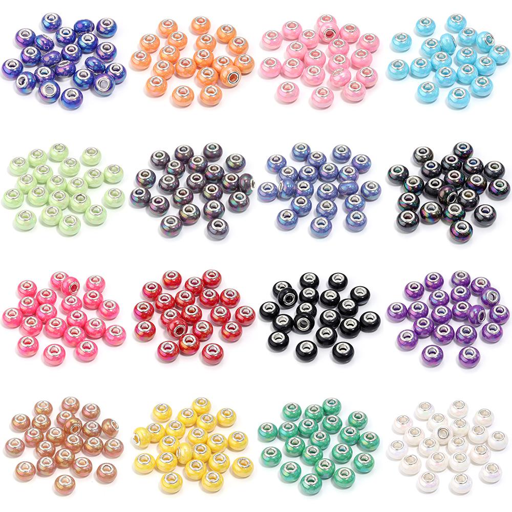 20 Stück Runde Harzperlen Keramikfarbe Beschichtet Farbe Großes Loch Lose Perlen Für Schmuckherstellung DIY Halskette Armband Ohrring Dekoration