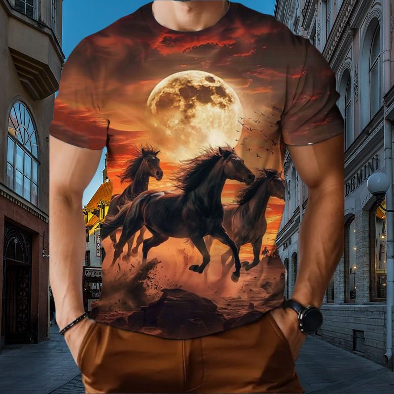 Animal Horse Pattern 3d Hd Printing Summer Men's T-Shirt Short Sleeve Fashion Personality New O Collar Creative Daily Casual Top