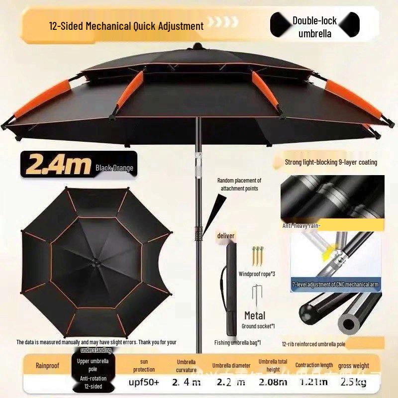 Adjustable Sunshade Umbrella for Fishing, Camping, and Outdoor Use with Black Glue Sun Protection