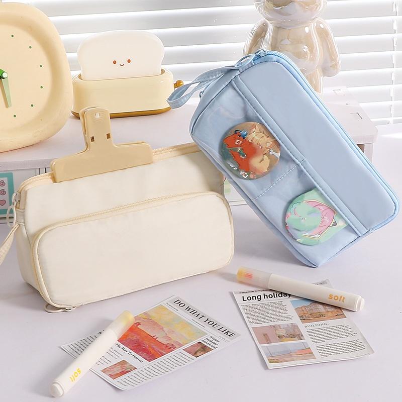 1pcs Pencil Case Triangle Pen Bag Staged Pocket Multi Mesh Storage Trasparent Back Pocket Stationery Organizer Pouch