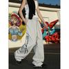 Damen Koreanische Hip Hop Buchstabenprint Jogginghose, Frühling Herbst Kordelzug Weiter Bein Lässige Jogginghosen Einzigartiger Streetwear Tanz Locker Lange Hosen