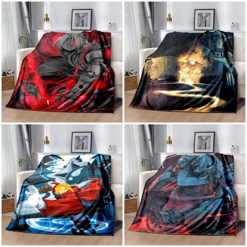 Fullmetal Alchemist Dark Anime Throw Blanket, Edward Elric Magic Circle Print Soft Flannel Blanket, Bedroom Sofa Decor Gift