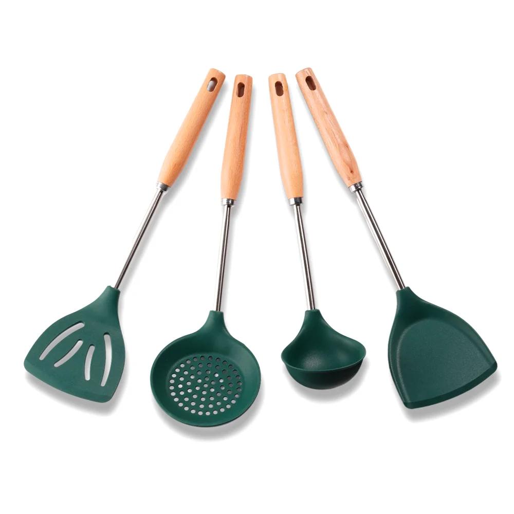 4Pcs High Quality Silicone Kitchenware Cooking Utensils Heat-resistant Spatula Turner Colander Shovel Kitchen Accessories