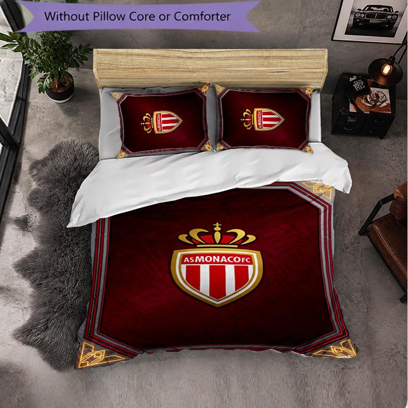 Monaco FC Themed Bedding 3Pcs Duvet Cover Set Decorative Bed Linen For Teen Room Home Decoration