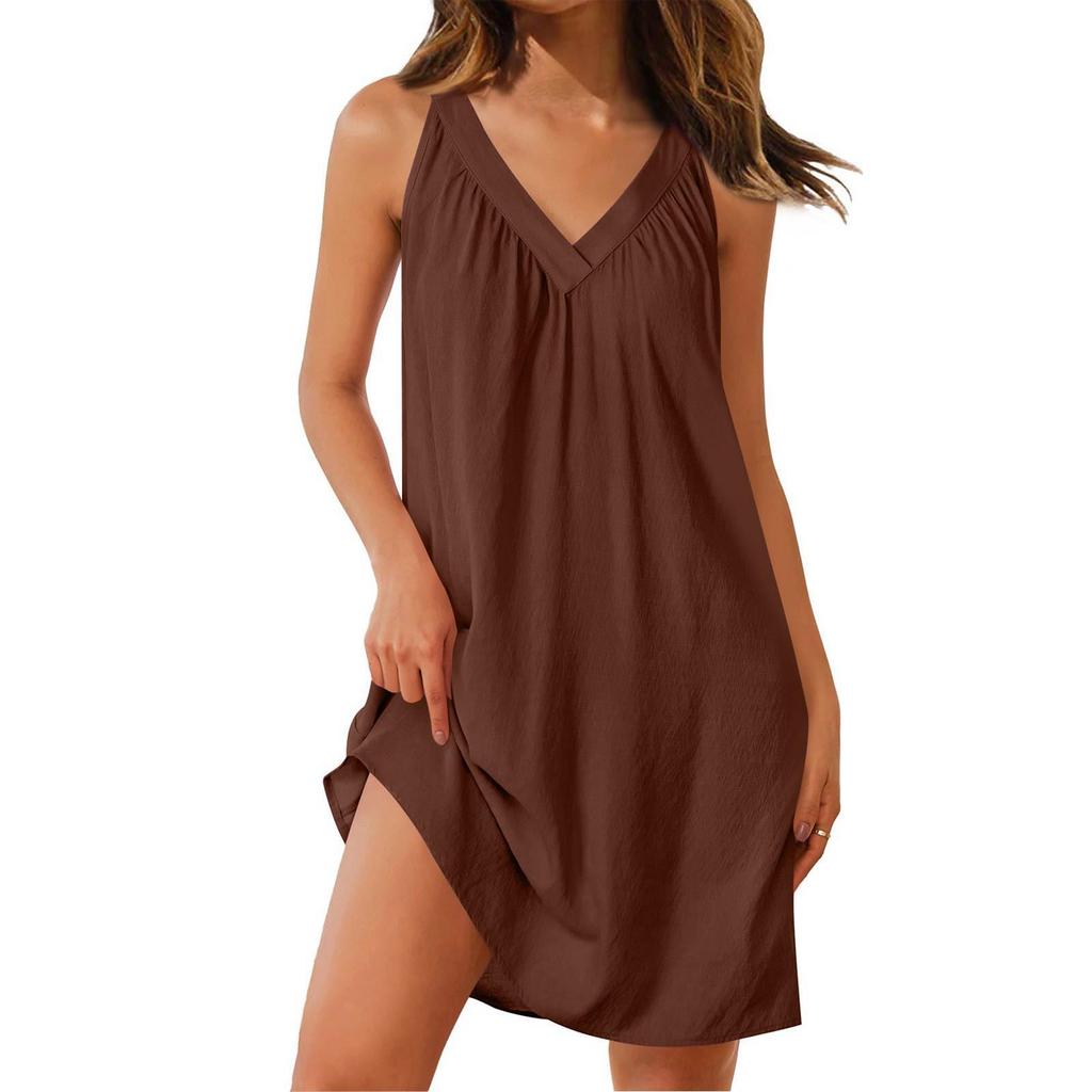 2024 Sleeveless V-Neck Ruched Dress - Simple, Loose, and Sexy Summer Style