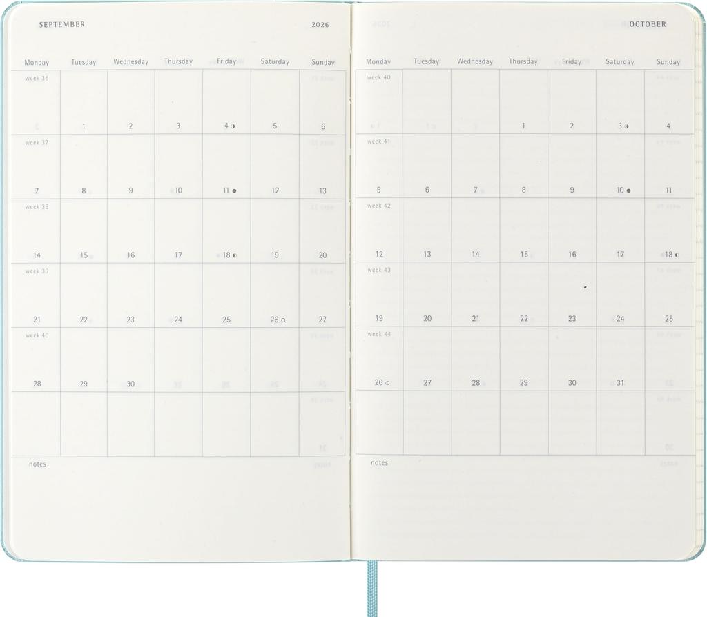 Moleskine 2026 January Large Size x DHB2412WN3Y26 Planner, Start, 12-Month Weekly, (13cm 21cm), Hardcover, Aquamarine,