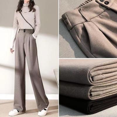 Winter Women Cotton Pants Casual Solid Woman Wide Leg Pants OL Style High Waist Female Straight Long Trousers Dropshipping