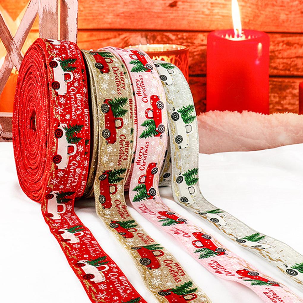 1 Roll Christmas Ribbon Wedding Xmas Tree Decoration Glittery Printed Gifts Packing Flower Banquet DIY Art Handicrafts Band
