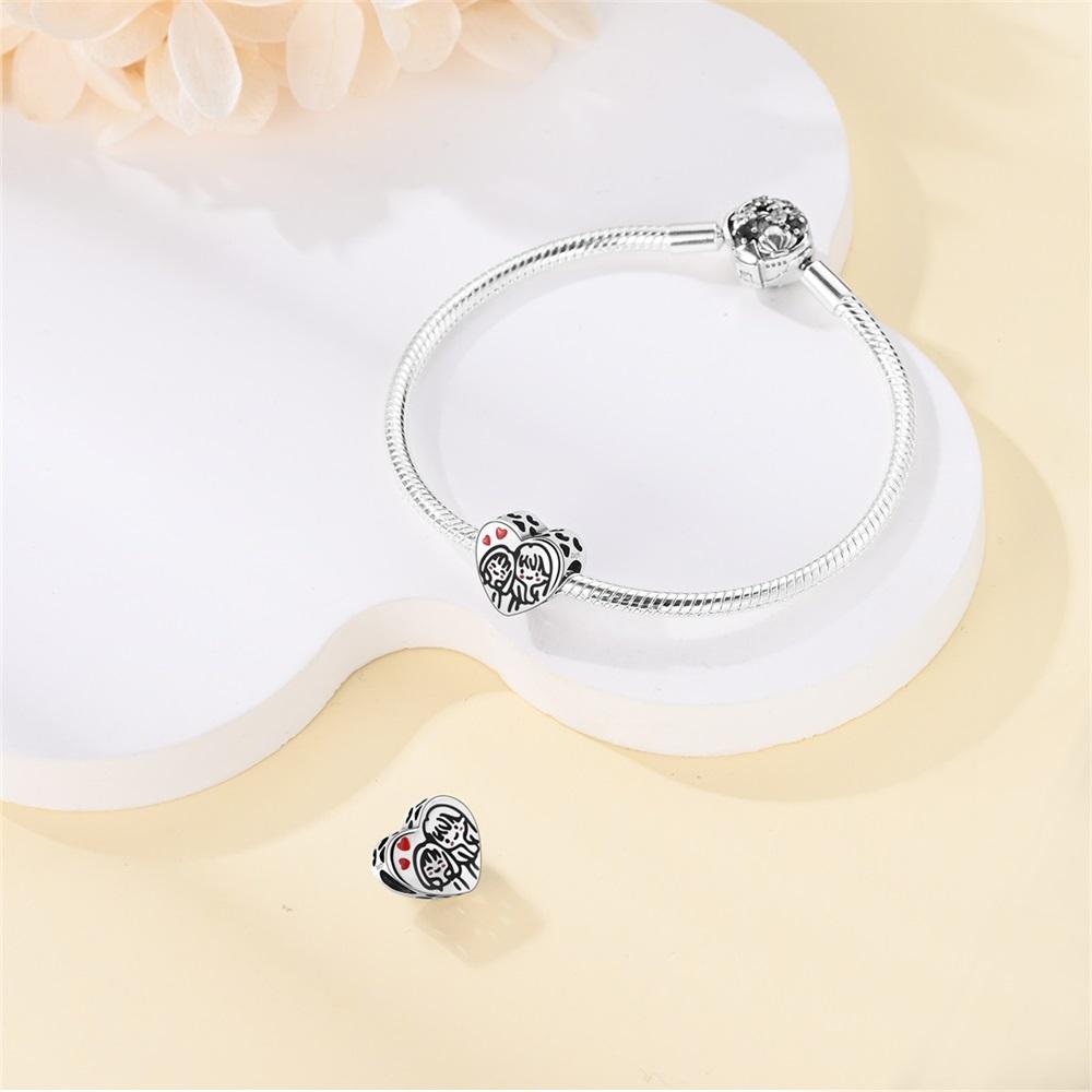 Charms Original Copper Heart Love Sister Beads Fit Bracelet Diy Fine Gift Women Delicate Jewelry Accessory