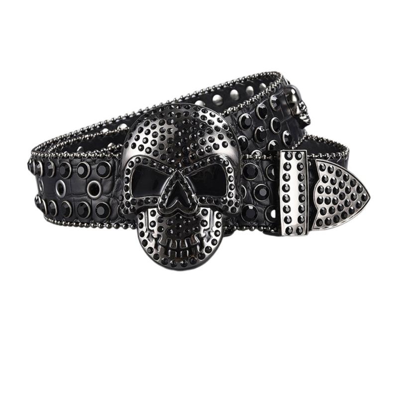 Women Rhinestones Belt for Jeans Skull Rivets Studded Waist Belt Blingbling Belt for Pants Cowboy Belt Waiststrap