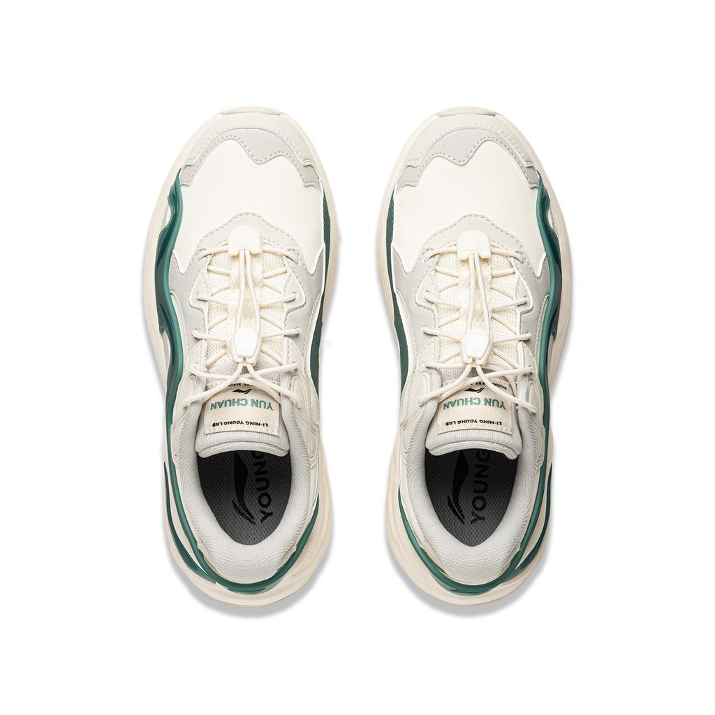 Li Ning Kids Sports Lifestyle Series Synthetic Leather Fashion Durable Low-Top Casual Shoes Kids Sneaker Light-Green YKCU168-15