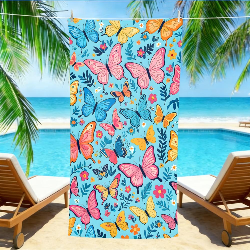 

Colorful Butterfly & Floral Beach Towel – Oversized Quick Dry Sand Free with Pink & Blue Print for Spring W30*H60(CM)