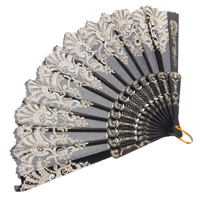 Blue Large Chinese Style Folding Hand Fan Printed Foldable Fan Wedding Birthday Party Decoration Traditional Gift