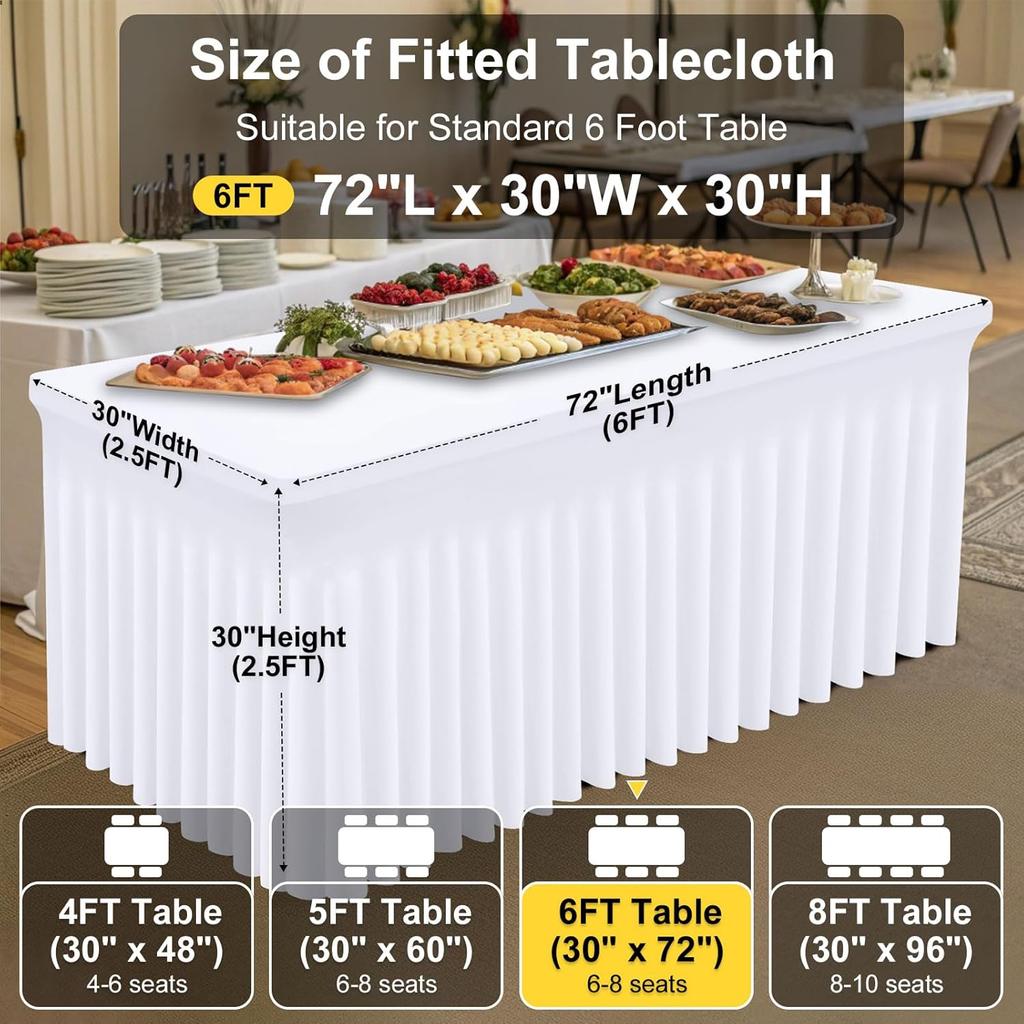 Spandex Tablecloth, Elastic Fitted Stretch Tablecloth for 6FT Rectangle Tables, Washable Table Cover Skirt for Wedding, Parties